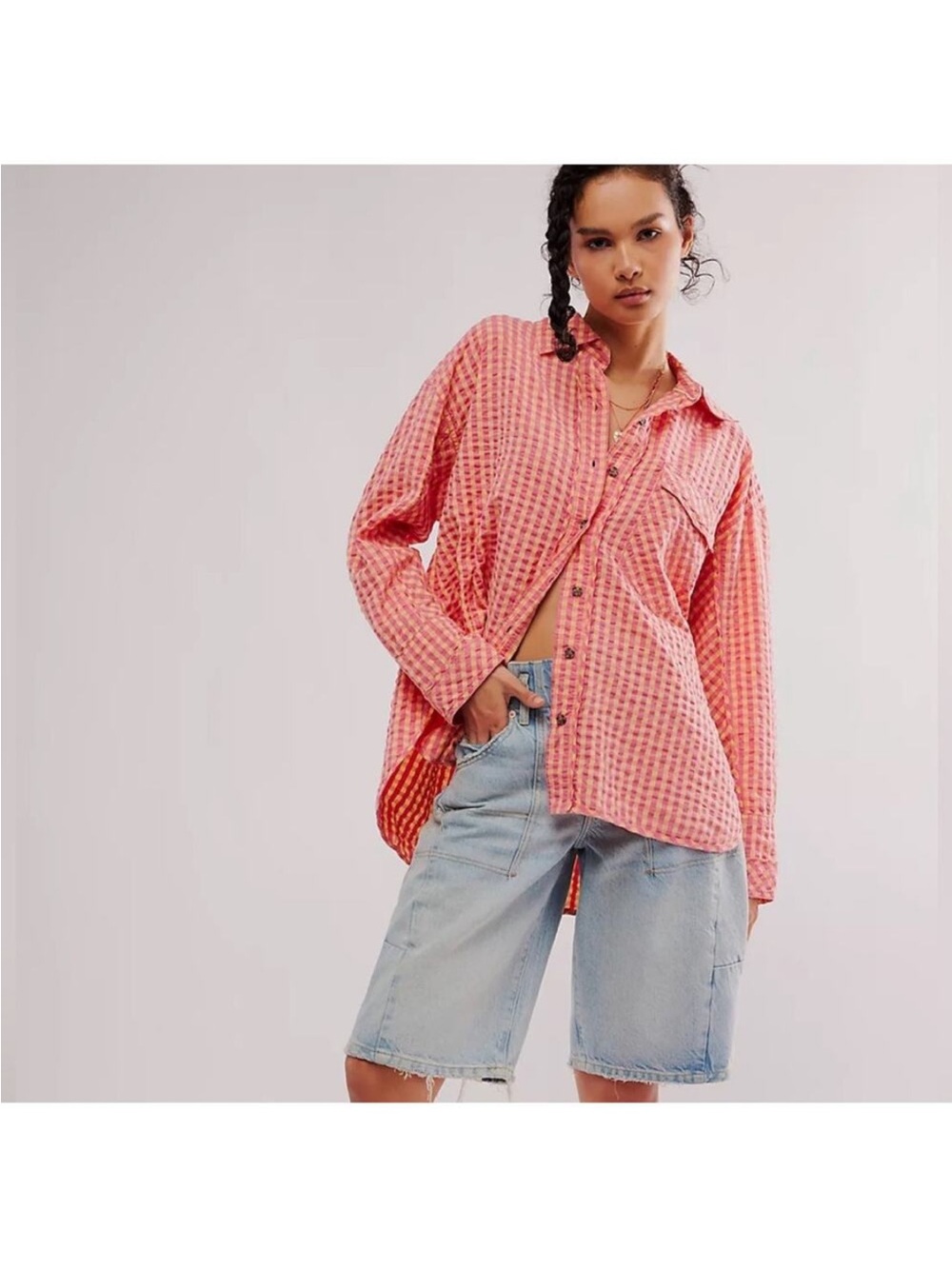 Free people we the free high tide gingham seersucker button down